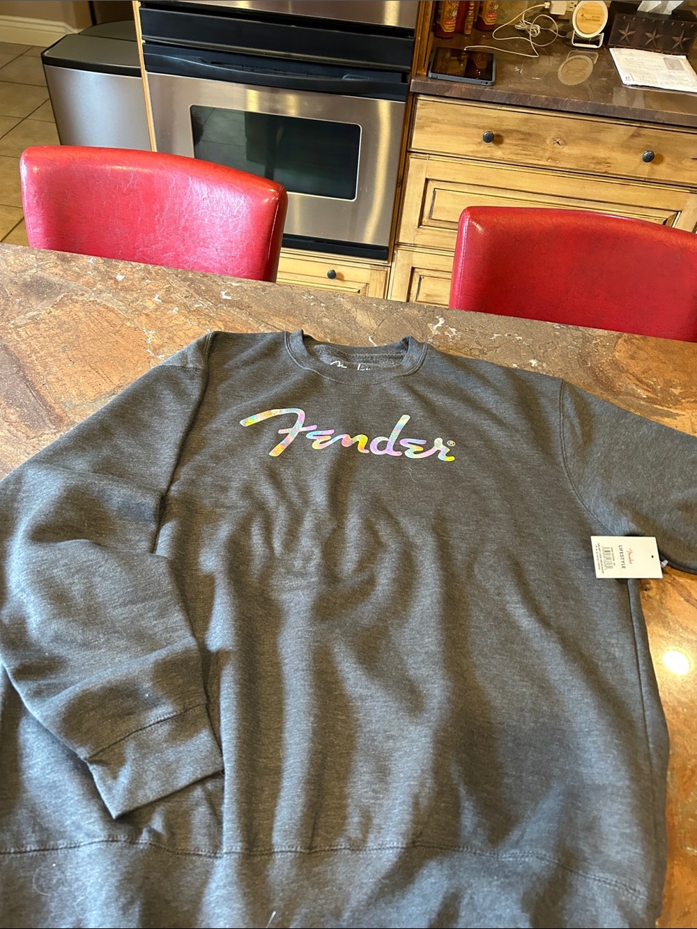 Fender Gray Crewneck Sweatshirt with Iridescent Logo